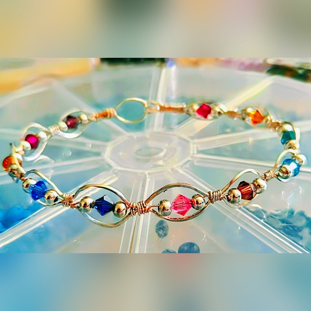Beautiful silver and Crystal wire wrap geometric bracelet